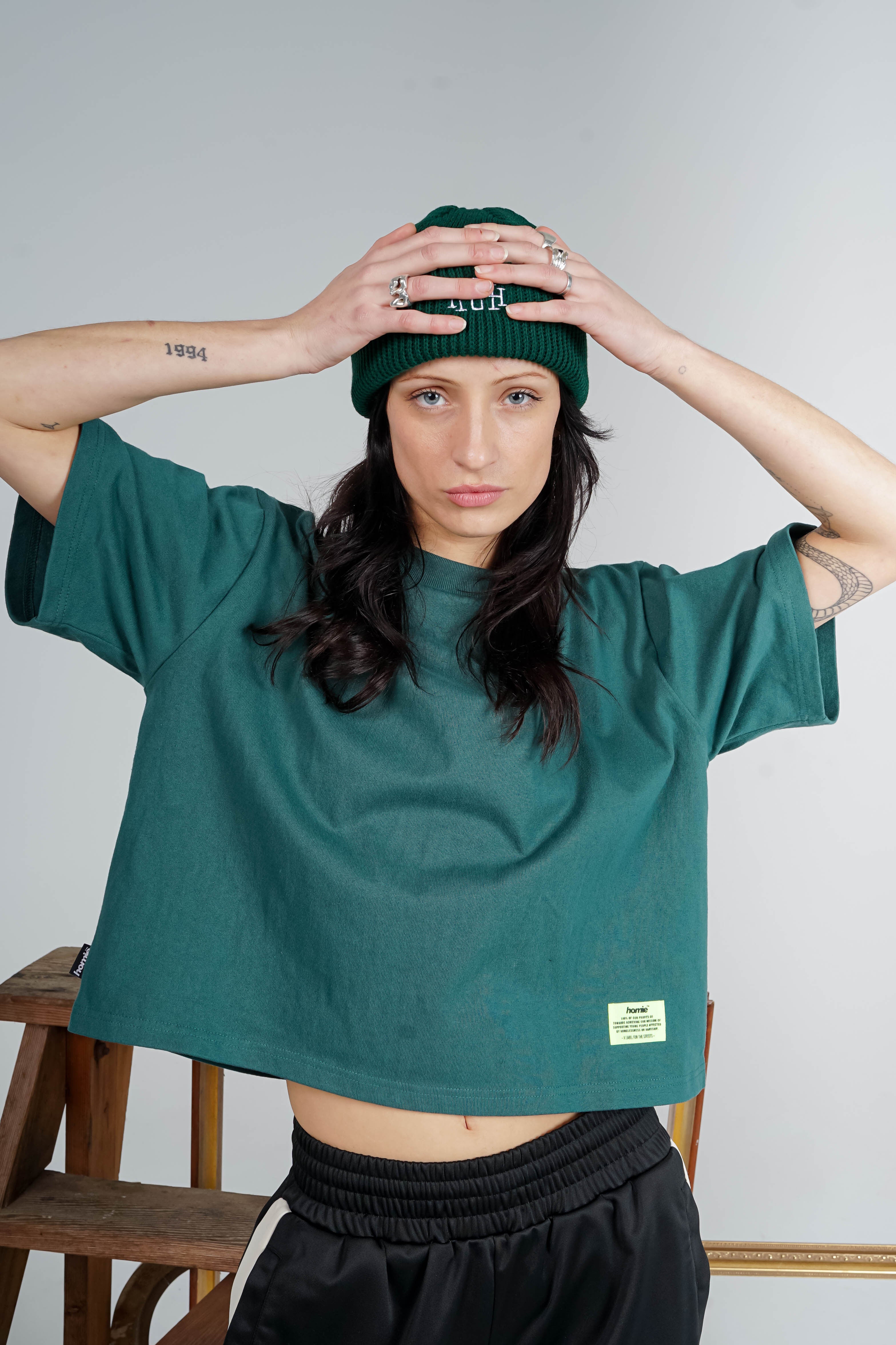 Heavy Weight Cropped Tee - Forest Green - Image 3