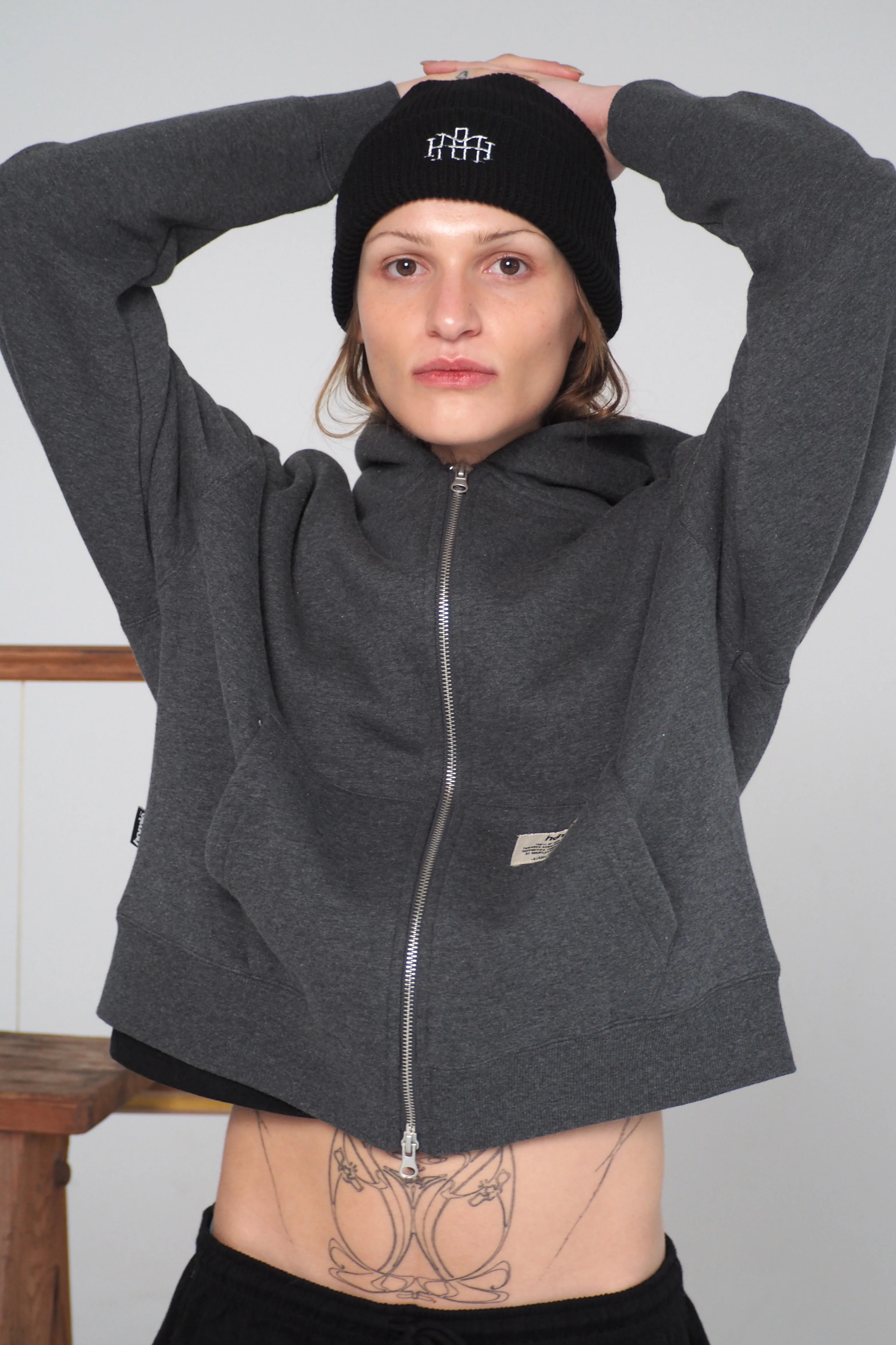 Cropped Zip Hoodie - Charcoal / Heather Grey - Image 4