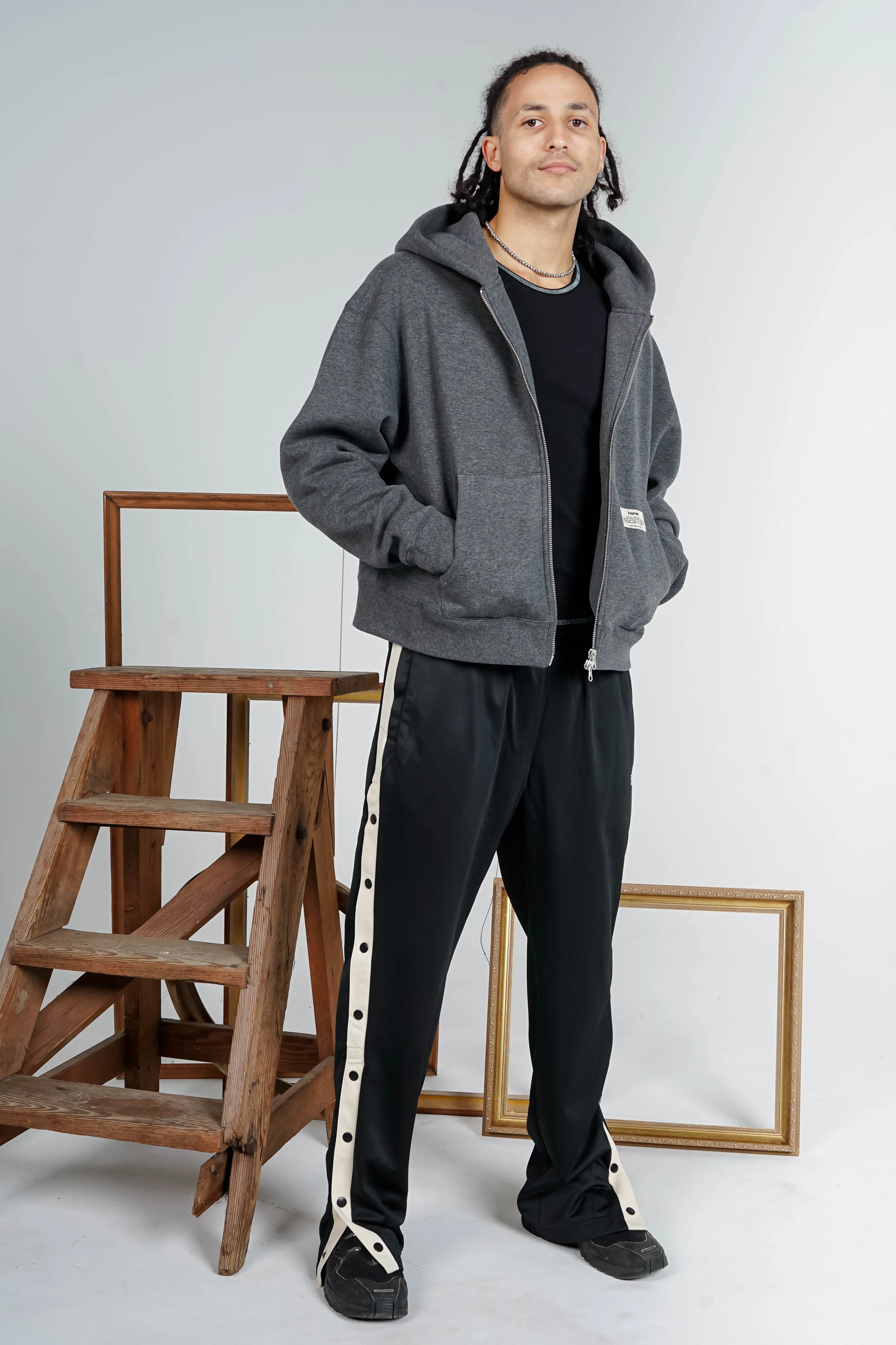 Cropped Zip Hoodie - Charcoal / Heather Grey - Image 5