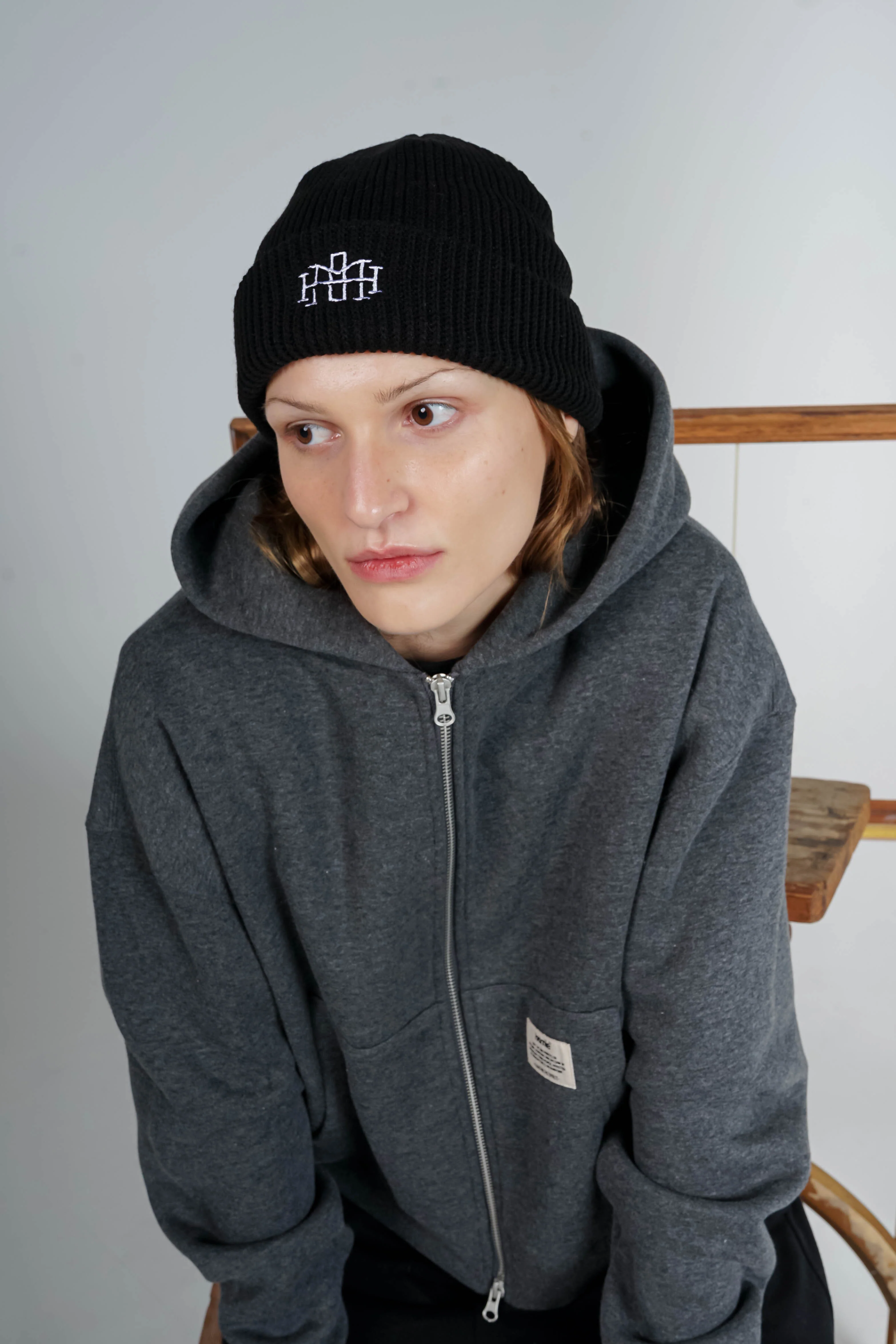 Cropped Zip Hoodie - Charcoal / Heather Grey - Image 6